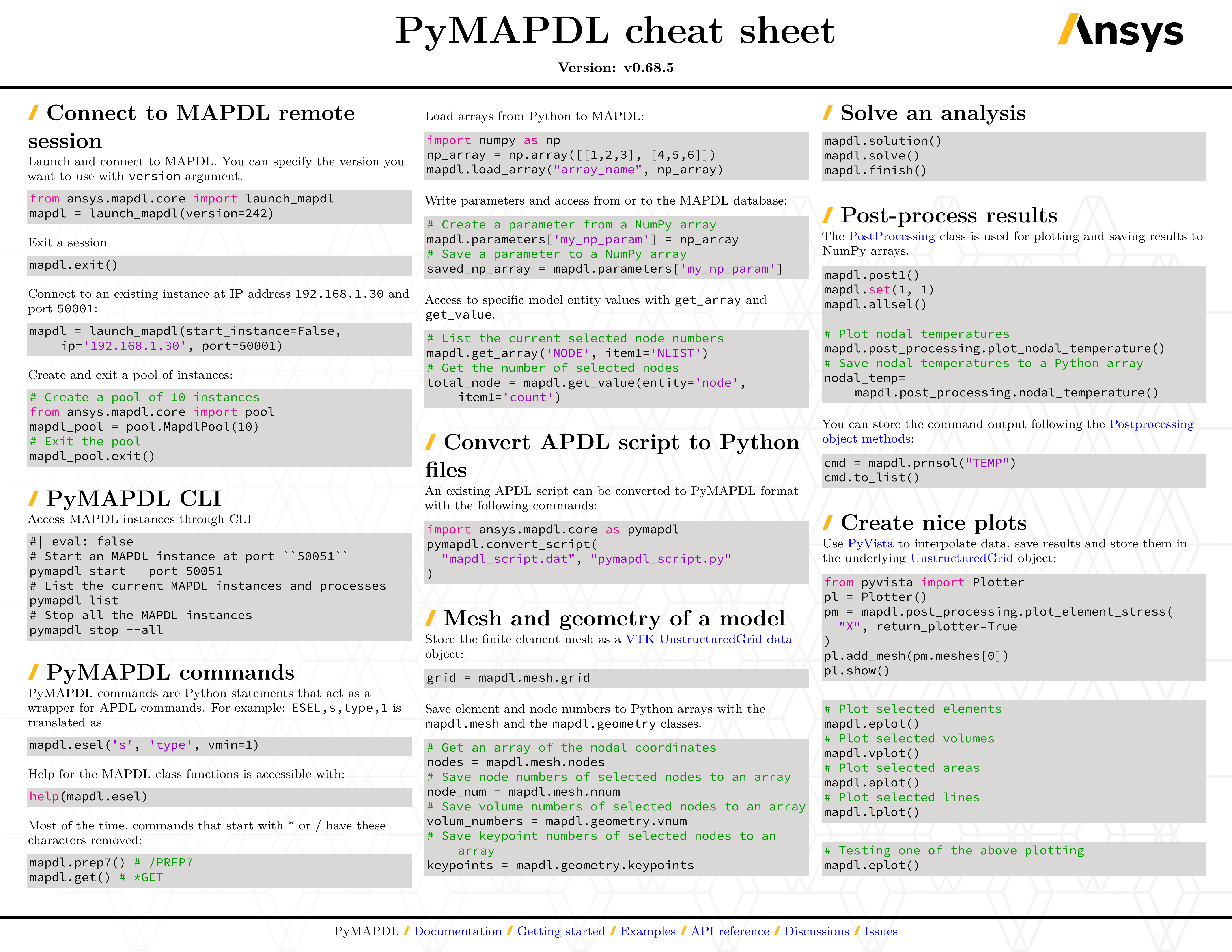 PyMAPDL cheat sheet